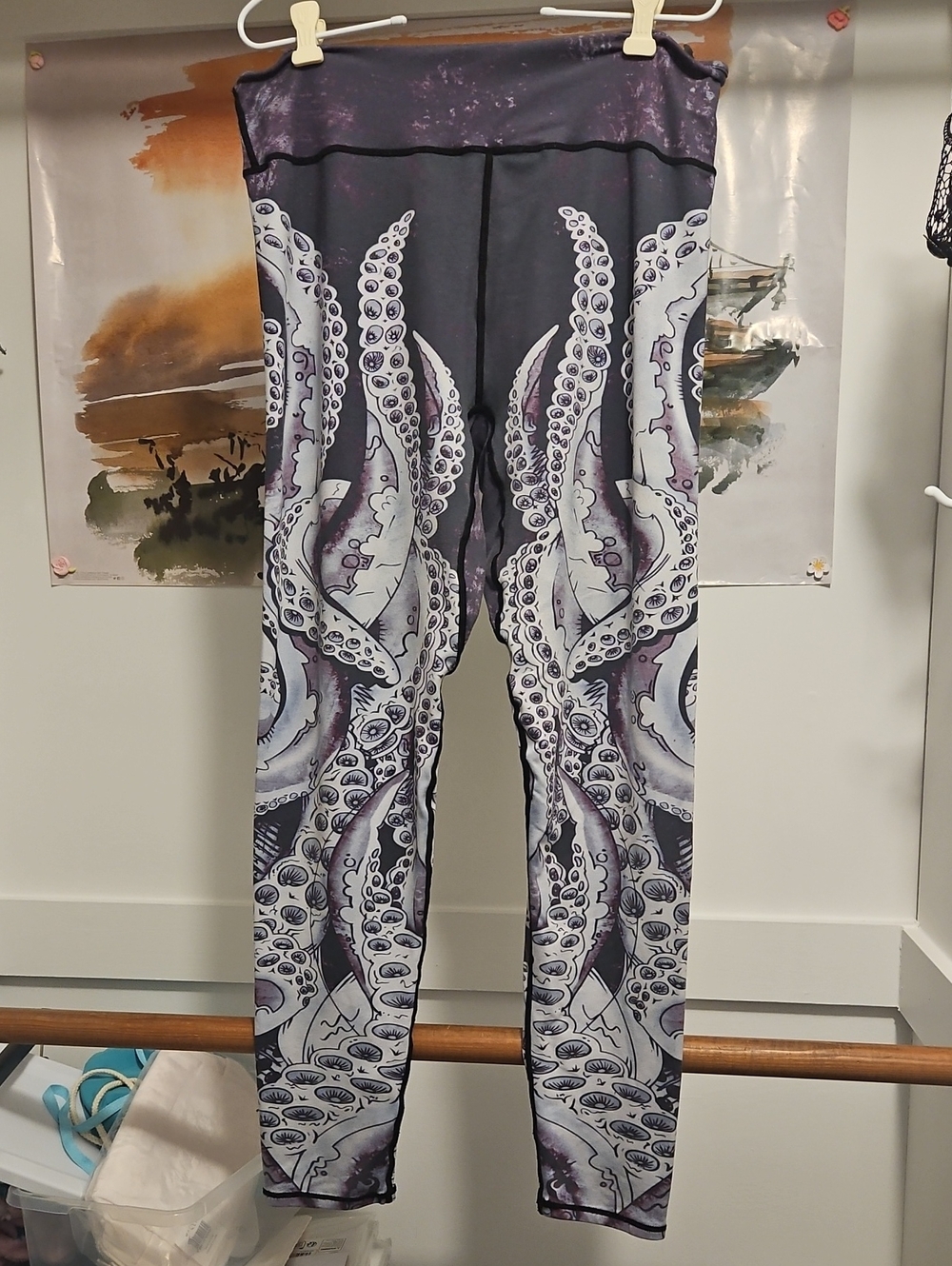 Octopus Print High-Waist Leggings — Purple